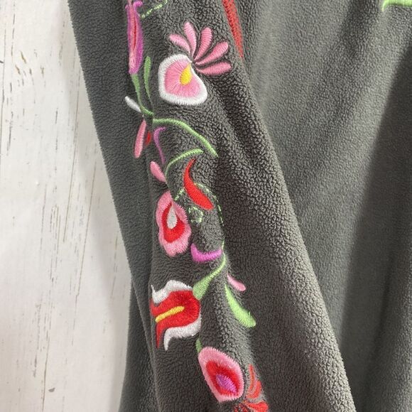 Sundance Womens Embroidered Boho Floral Fleece Gray Zip Fleece Pockets Jacket - Picture 15 of 15